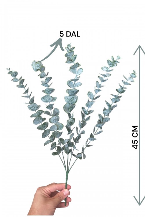 5 Dallı Gerçek Dokulu 45 Cm Yapay Okaliptus Demeti