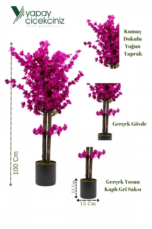 Gri Saksıda Mor Renkli Yapay Bahardalı Ağacı 100 Cm