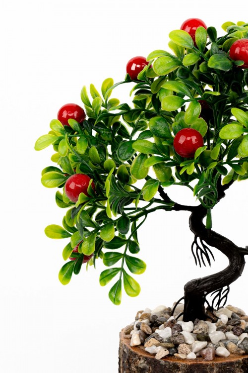 Taş Detaylı Odun Saksıda Yapay Bonsai Ağacı