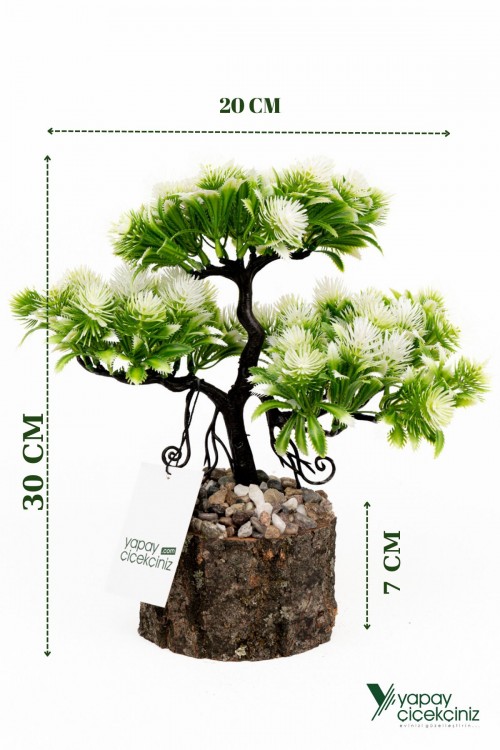 Taş Detaylı Odun Saksıda Yapay Bonsai Ağacı