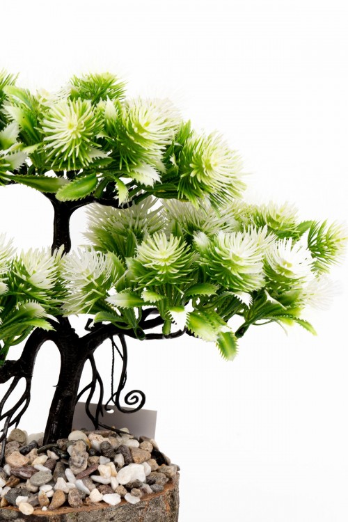 Taş Detaylı Odun Saksıda Yapay Bonsai Ağacı