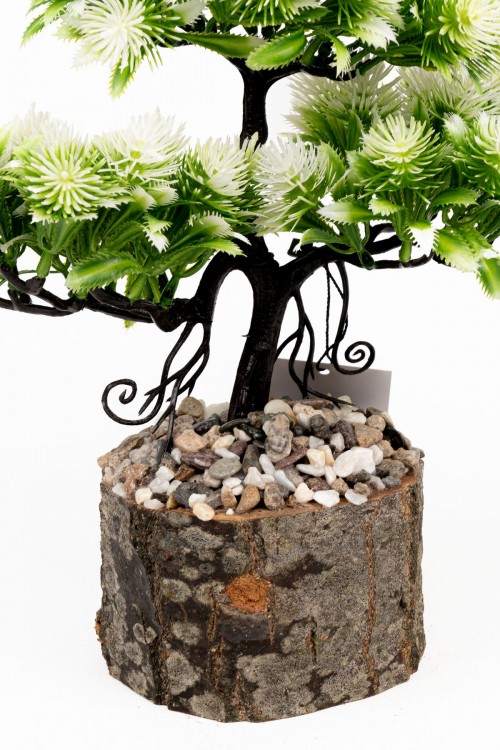 Taş Detaylı Odun Saksıda Yapay Bonsai Ağacı