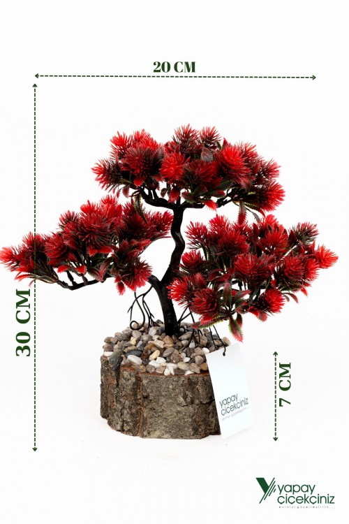 Taş Detaylı Odun Saksıda Yapay Bonsai Ağacı