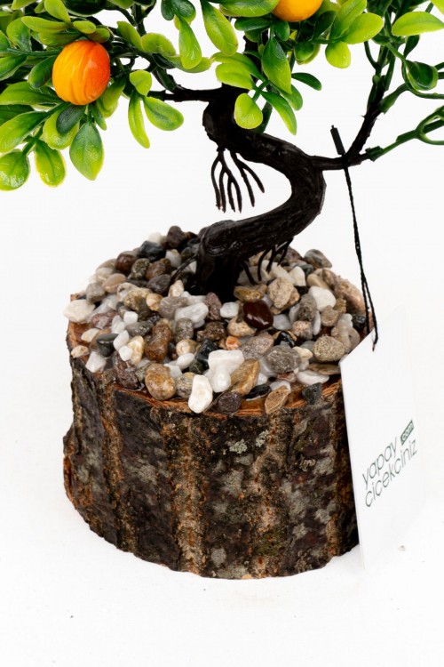 Taş Detaylı Odun Saksıda Yapay Bonsai Ağacı