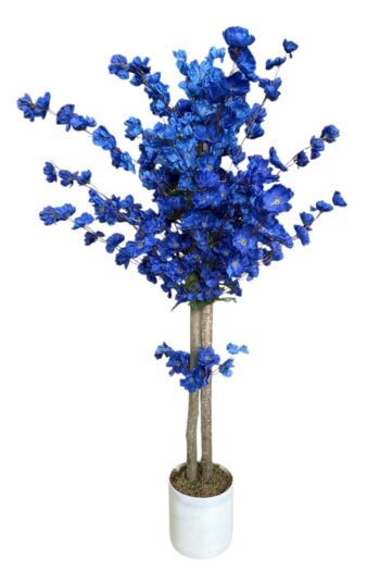 Beyaz Saksı 120 cm Lacivert Yapay Japon Bahardalı Ağacı