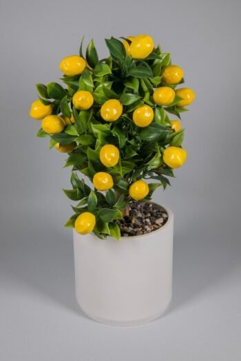 Düz Beyaz Beton Saksıda Yapay Limon Ağacı