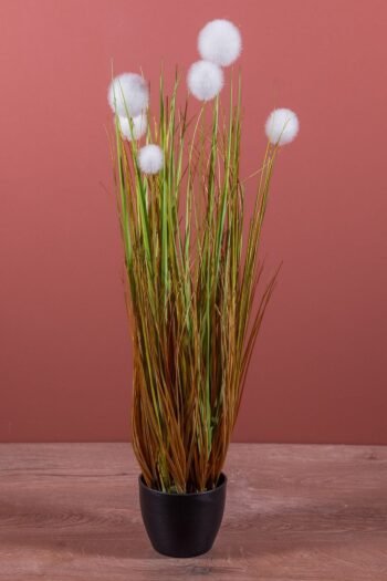 Saksıda Yapay Sazlık Otu Püsküllü