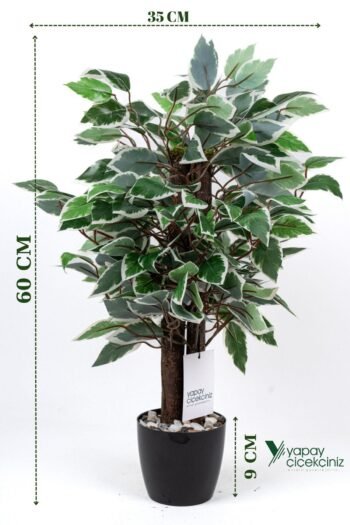 Taş Detaylı Siyah Saksıda Yoğun Yapraklı Yapay Dekor Yeşillik Demeti