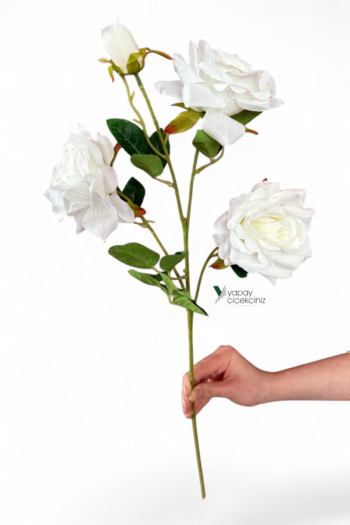 65 CM 4 Dallı Goncalı Yapay Gül – Vazoya Uygun Kaliteli Gerçekçi Gül Dalı