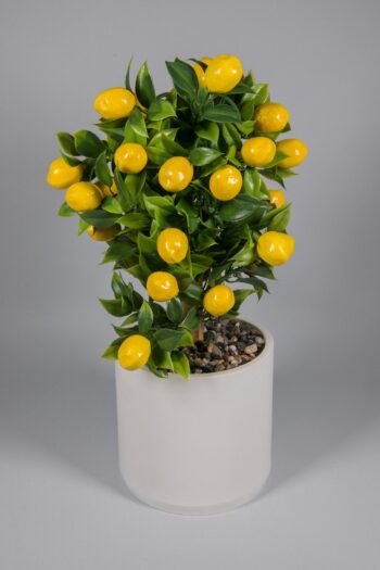 Düz Beyaz Beton Saksıda Yapay Limon Ağacı