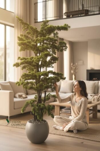 Modern Küre Saksıda 180 cm Yoğun Yapraklı Lüks Bonzai Bonsai Ağacı